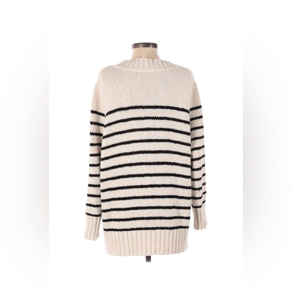ZARA Comfy Striped Knit Korean Style Layering Oversized V-neck Sweater - Small - Picture 2 of 9